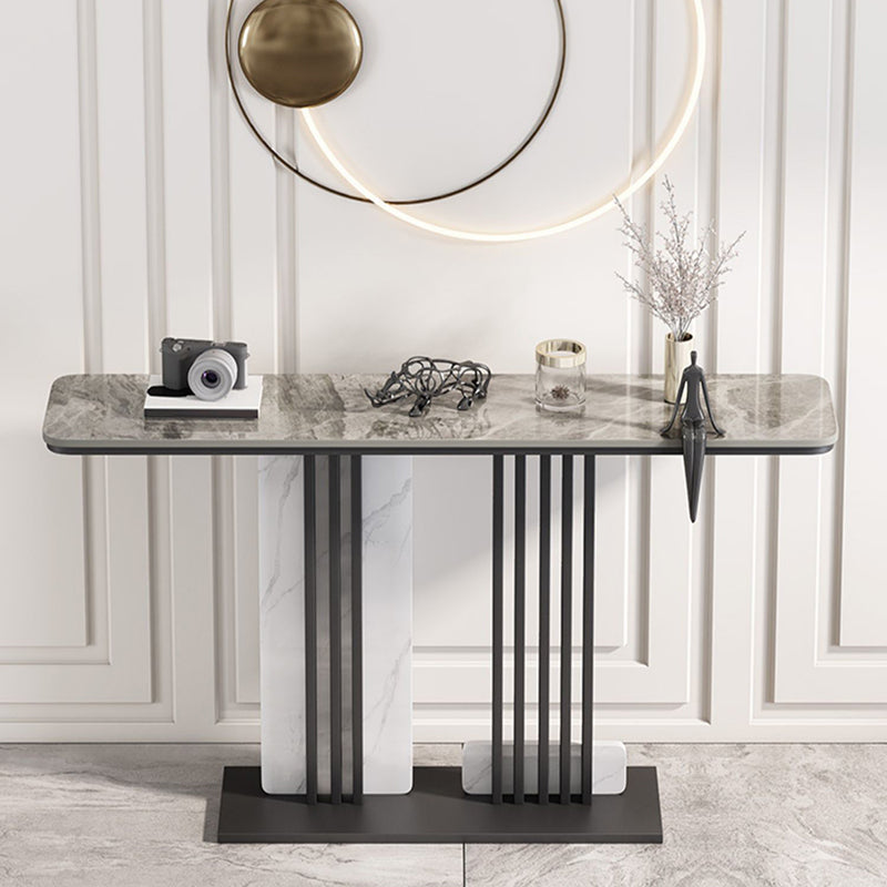 Glam Stone Accent Table Rectangle Iron Console Sofa Table for Hall