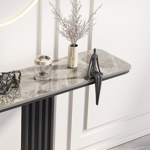 Glam Stone Accent Table Rectangle Iron Console Sofa Table for Hall