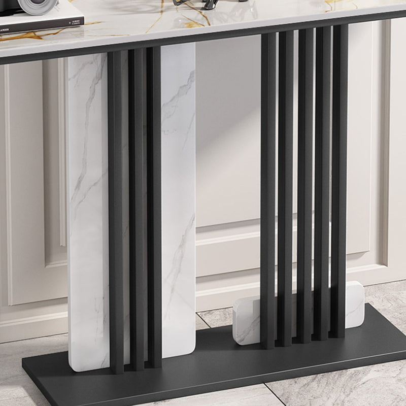 Glam Stone Accent Table Rectangle Iron Console Sofa Table for Hall