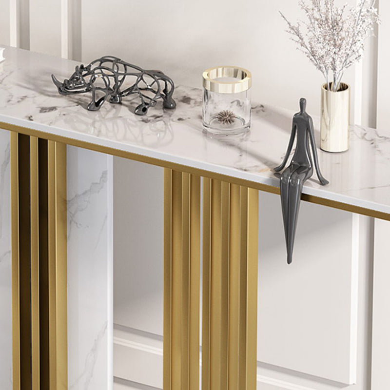 Glam Stone Accent Table Rectangle Iron Console Sofa Table for Hall
