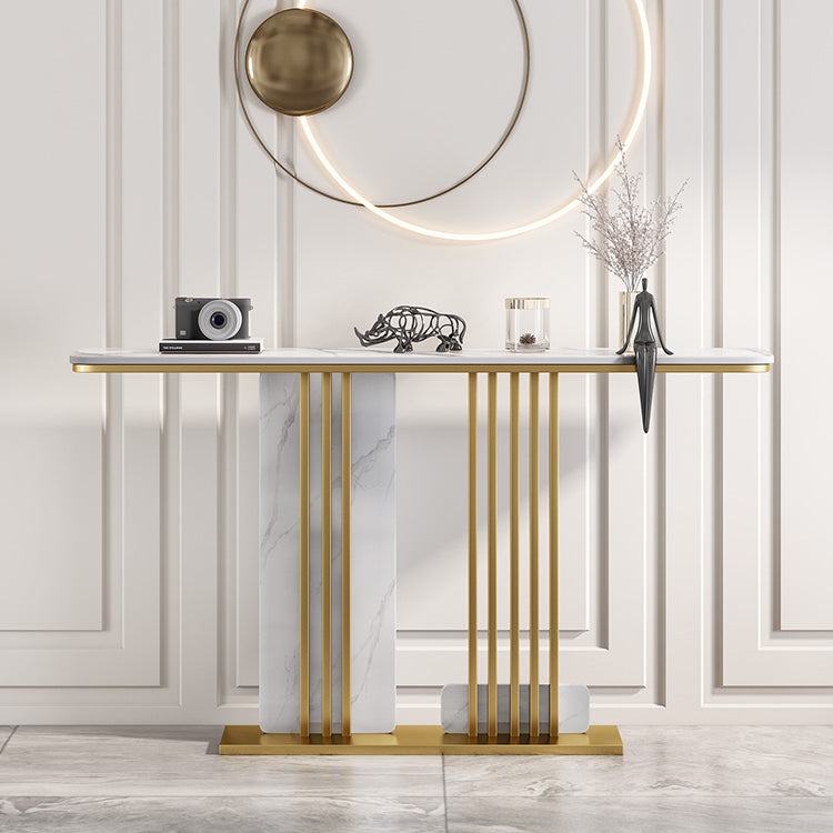Glam Stone Accent Table Rectangle Iron Console Sofa Table for Hall
