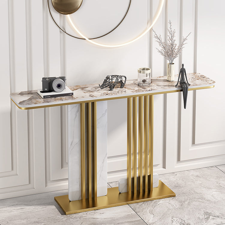 Glam Stone Accent Table Rectangle Iron Console Sofa Table for Hall