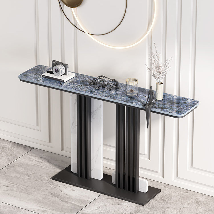 Glam Stone Accent Table Rectangle Iron Console Sofa Table for Hall