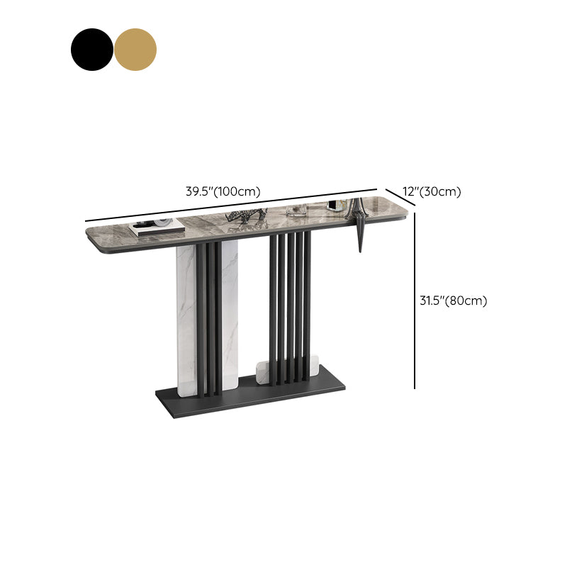 Glam Stone Accent Table Rectangle Iron Console Sofa Table for Hall