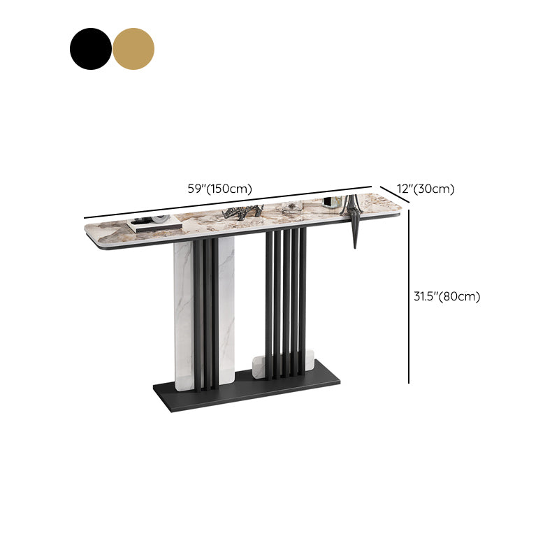 Glam Stone Accent Table Rectangle Iron Console Sofa Table for Hall