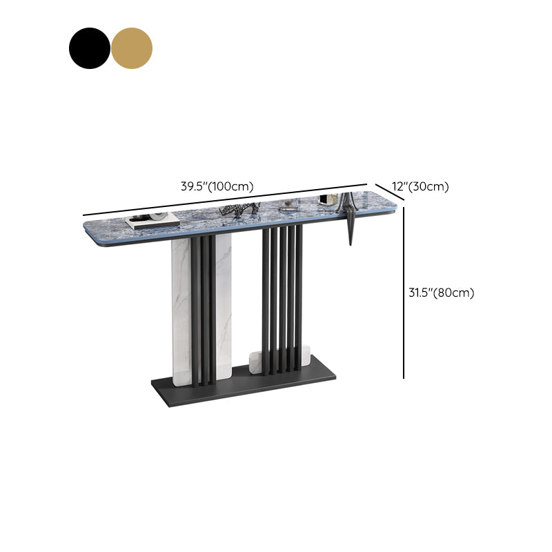 Glam Stone Accent Table Rectangle Iron Console Sofa Table for Hall