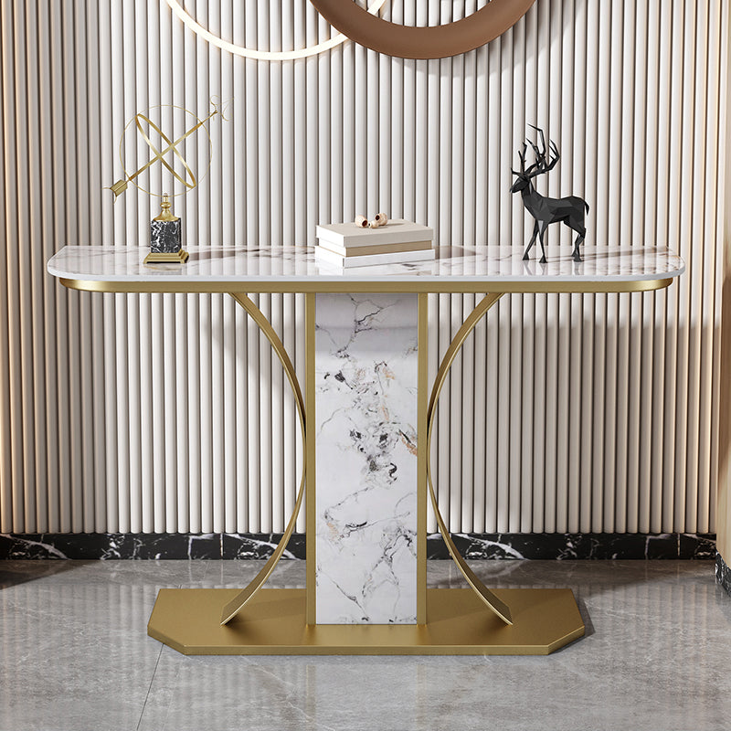 Glam Console Table Half Moon Stone Accent Table for Hall , 12 Inch Wide