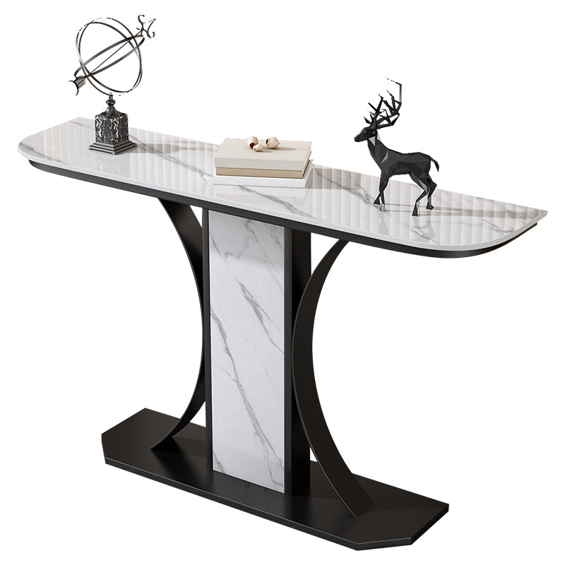 Glam Console Table Half Moon Stone Accent Table for Hall , 12 Inch Wide
