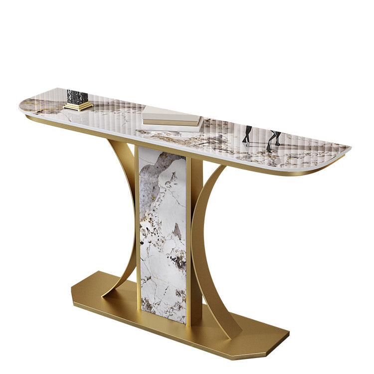 Glam Console Table Half Moon Stone Accent Table for Hall , 12 Inch Wide