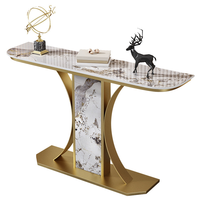 Glam Console Table Half Moon Stone Accent Table for Hall , 12 Inch Wide