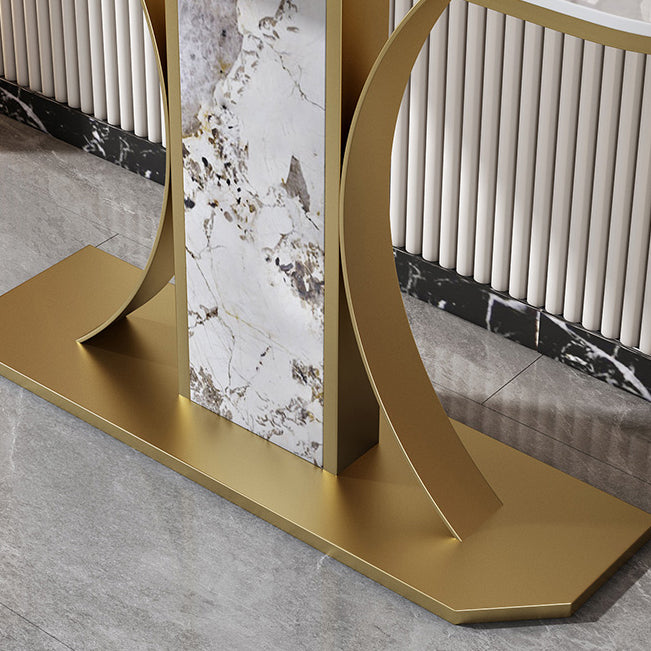Glam Console Table Half Moon Stone Accent Table for Hall , 12 Inch Wide