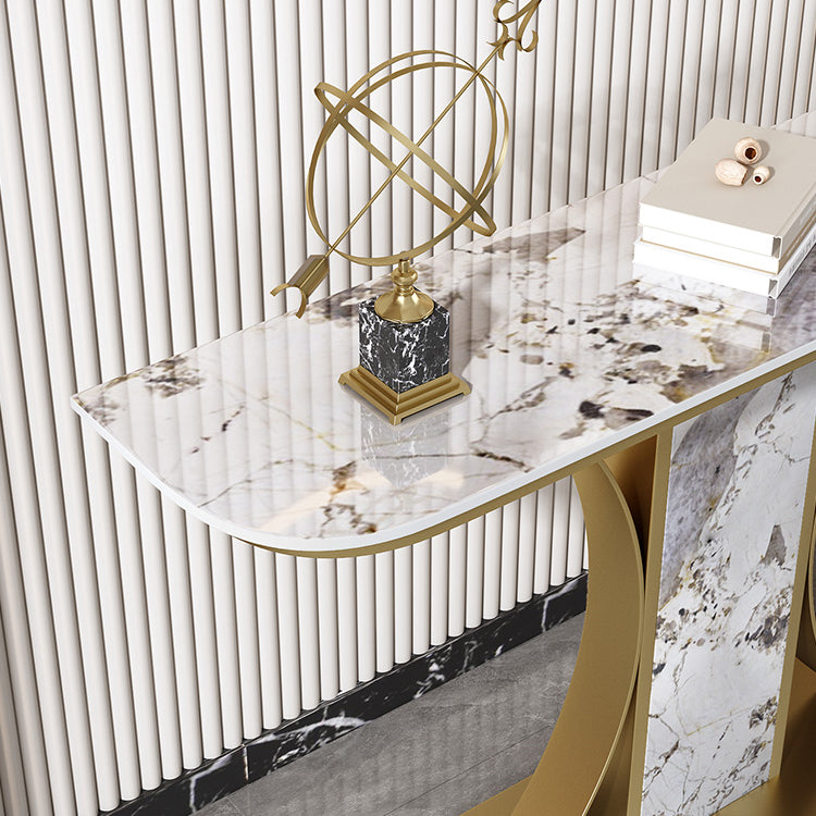 Glam Console Table Half Moon Stone Accent Table for Hall , 12 Inch Wide
