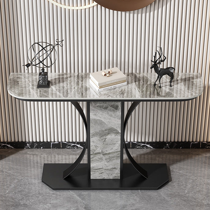 Glam Console Table Half Moon Stone Accent Table for Hall , 12 Inch Wide