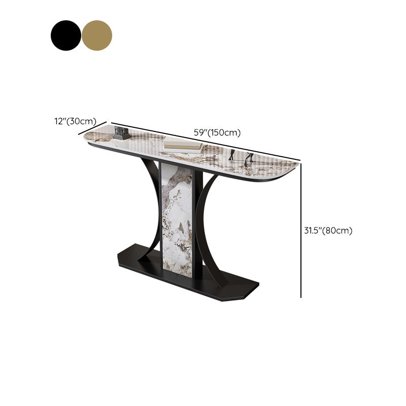 Glam Console Table Half Moon Stone Accent Table for Hall , 12 Inch Wide