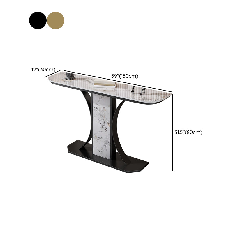 Glam Console Table Half Moon Stone Accent Table for Hall , 12 Inch Wide