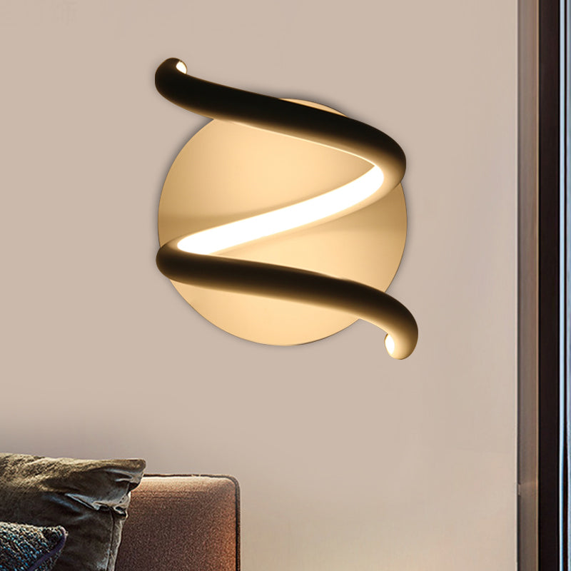 Acrylic Spiral Sconce Light Fixture Minimalist LED White Wall Mounted Lamp with Round Backplate