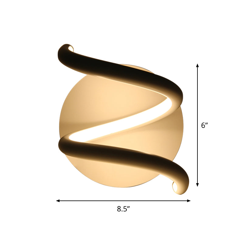 Lámpara de luz en espiral acrílica lámpara de pared blanca led minimalista con placa posterior redonda