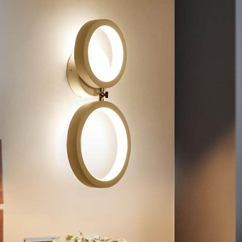 White Halo Ring Wall Sconce Light Modernist 2 Heads Metal LED Wall Lamp Fixture for Corner