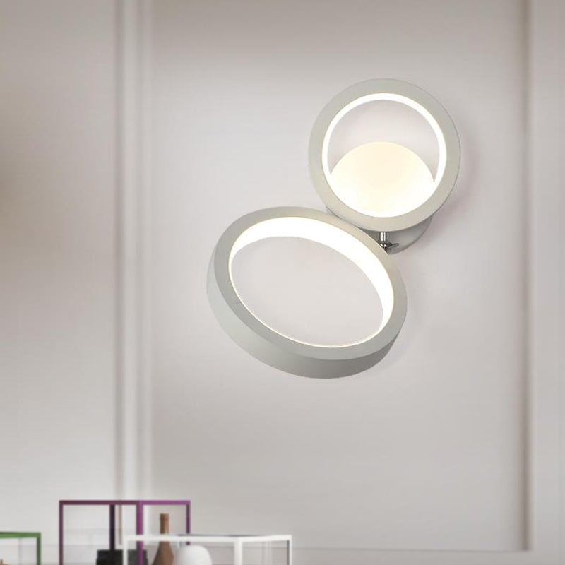 White Halo Ring Wall Sconce Light Modernist 2 Heads Metal LED Wall Lamp Fixture for Corner