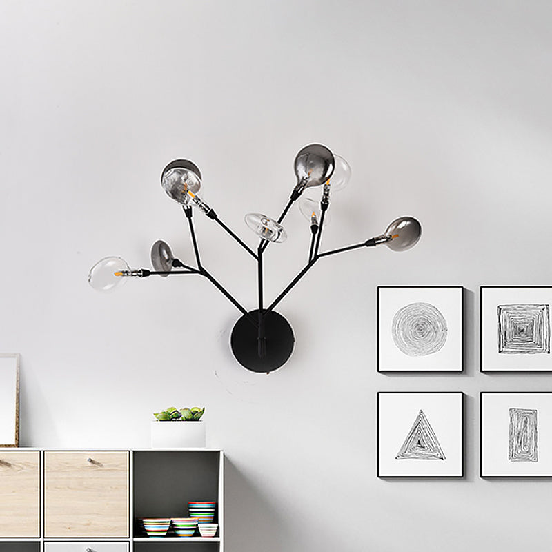 Branch Iron LED Sconce Lighting Contemporary 9-Light Black Finish Wall Lamp Fixture for Living Room