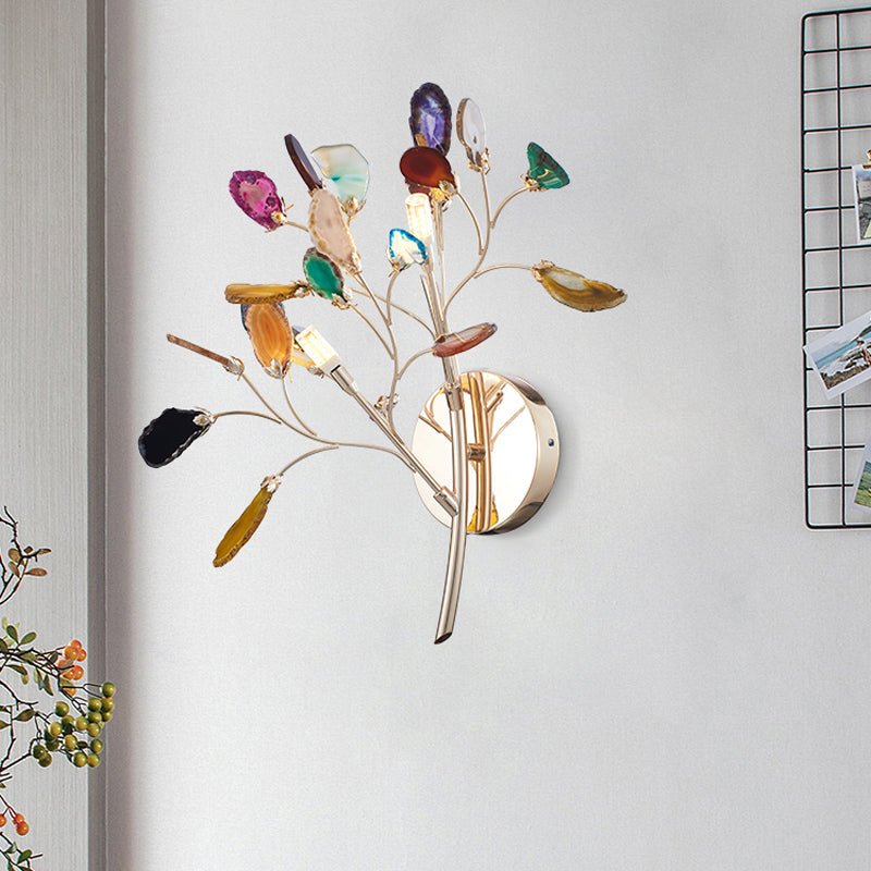 Gold Branching Wall Lighting Contemporary 2/3-Light Metallic LED Wall Mount Sconce with Leaf Agate Deco