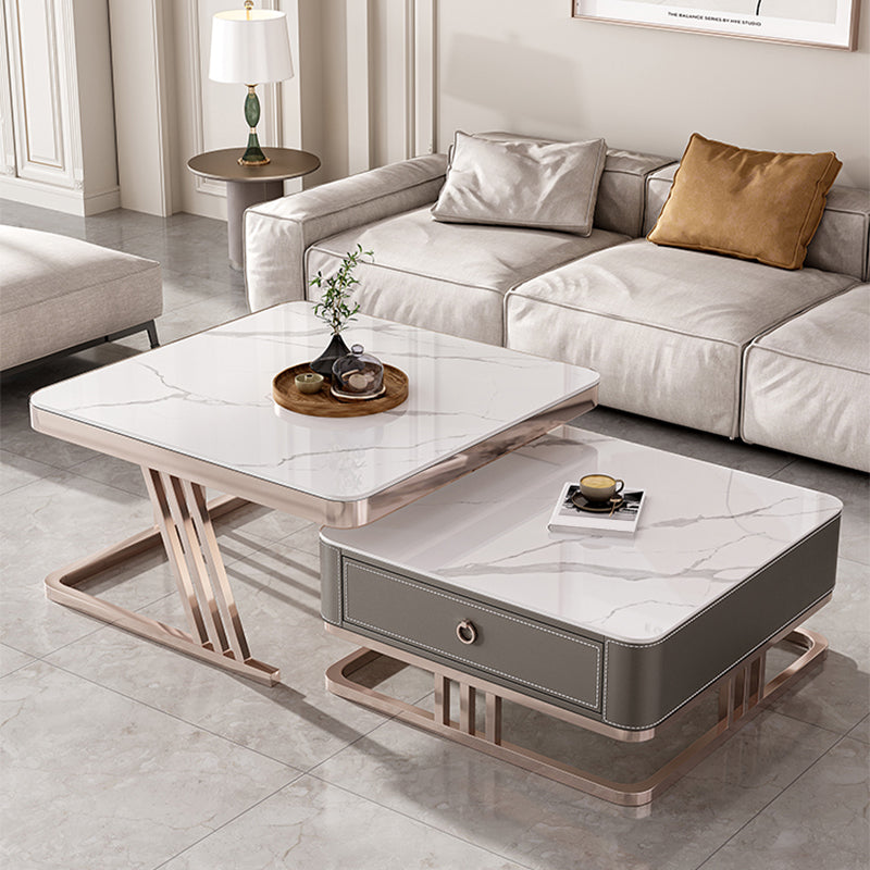 Square Coffee Table Glass Top Coffee Table Set with Golden Legs
