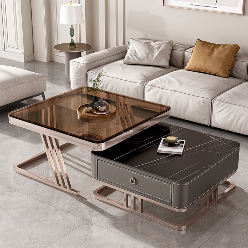 Square Coffee Table Glass Top Coffee Table Set with Golden Legs