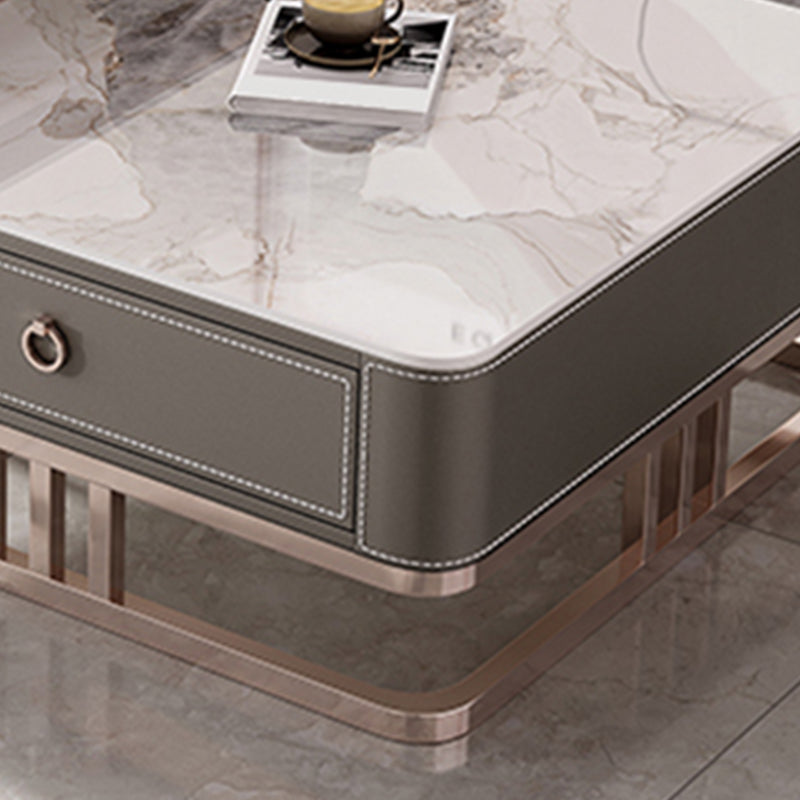 Square Coffee Table Glass Top Coffee Table Set with Golden Legs