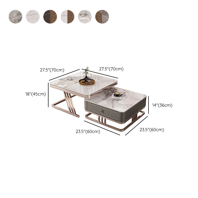 Square Coffee Table Glass Top Coffee Table Set with Golden Legs