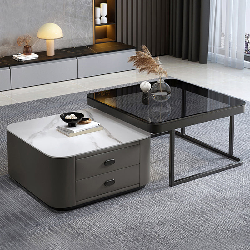 Square Coffee Table Glass Top Coffee Table Set for Living Room