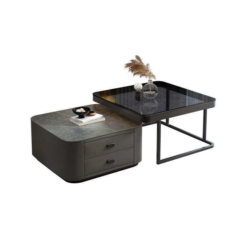 Square Coffee Table Glass Top Coffee Table Set for Living Room
