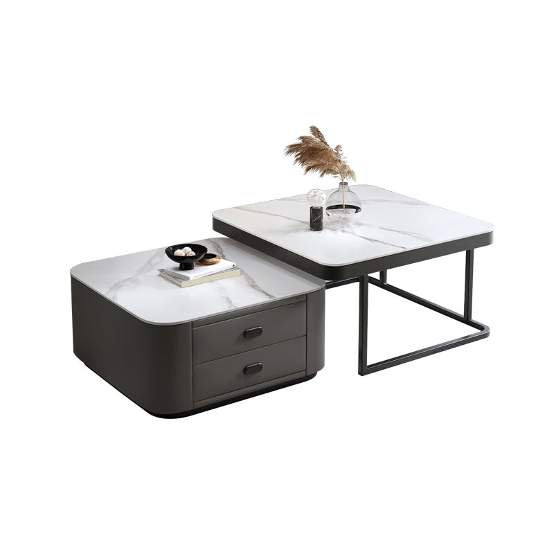 Square Coffee Table Glass Top Coffee Table Set for Living Room