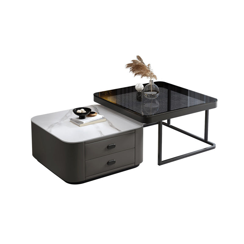Square Coffee Table Glass Top Coffee Table Set for Living Room