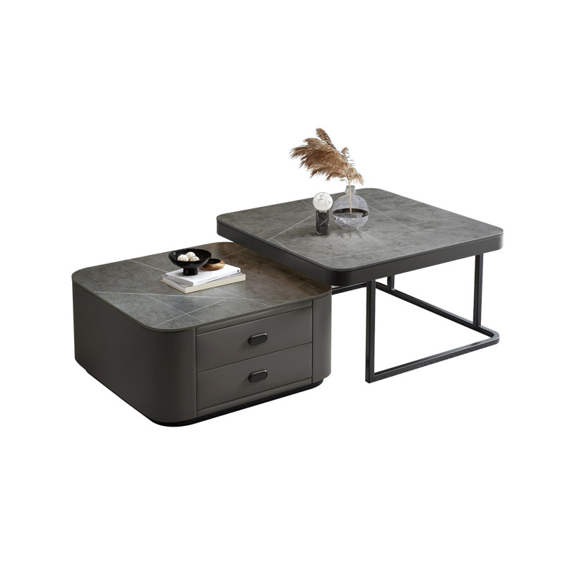 Square Coffee Table Glass Top Coffee Table Set for Living Room