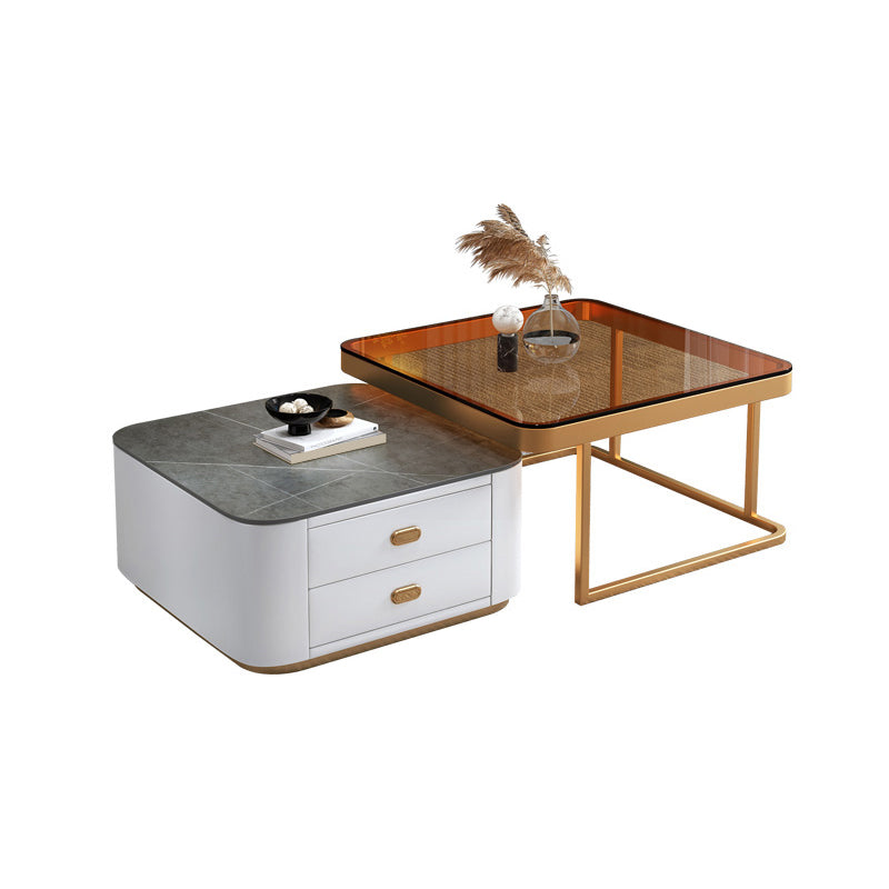 Square Coffee Table Glass Top Coffee Table Set for Living Room