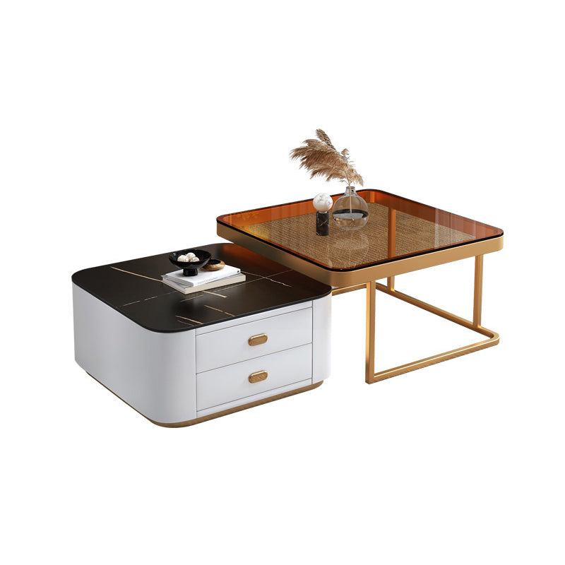 Square Coffee Table Glass Top Coffee Table Set for Living Room