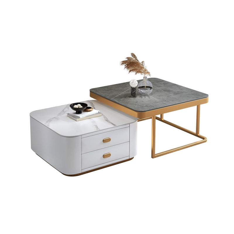 Square Coffee Table Glass Top Coffee Table Set for Living Room