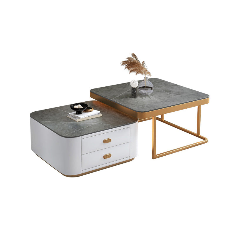 Square Coffee Table Glass Top Coffee Table Set for Living Room