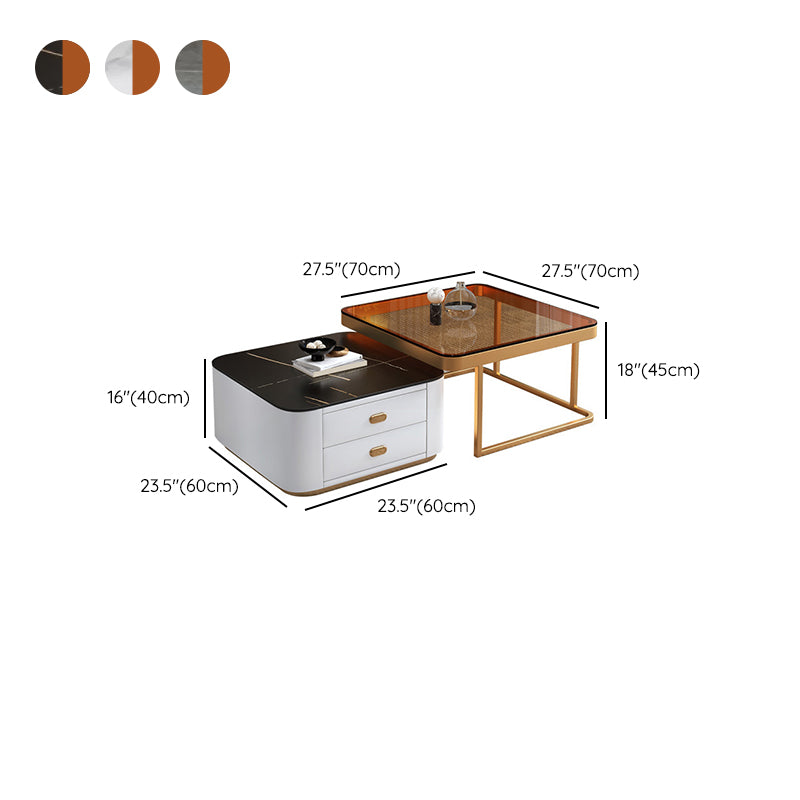 Square Coffee Table Glass Top Coffee Table Set for Living Room