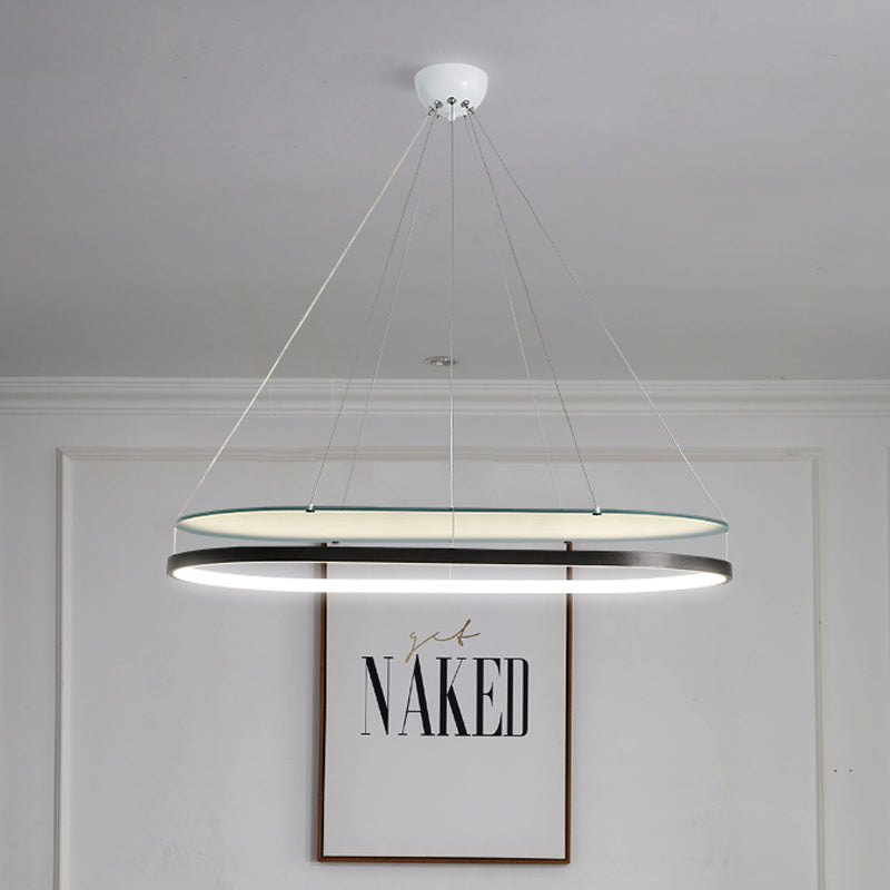 Lampadanda a sospensione ovale acrilica a doppio lampadario moderno a soffitto nero/oro per la sala da pranzo