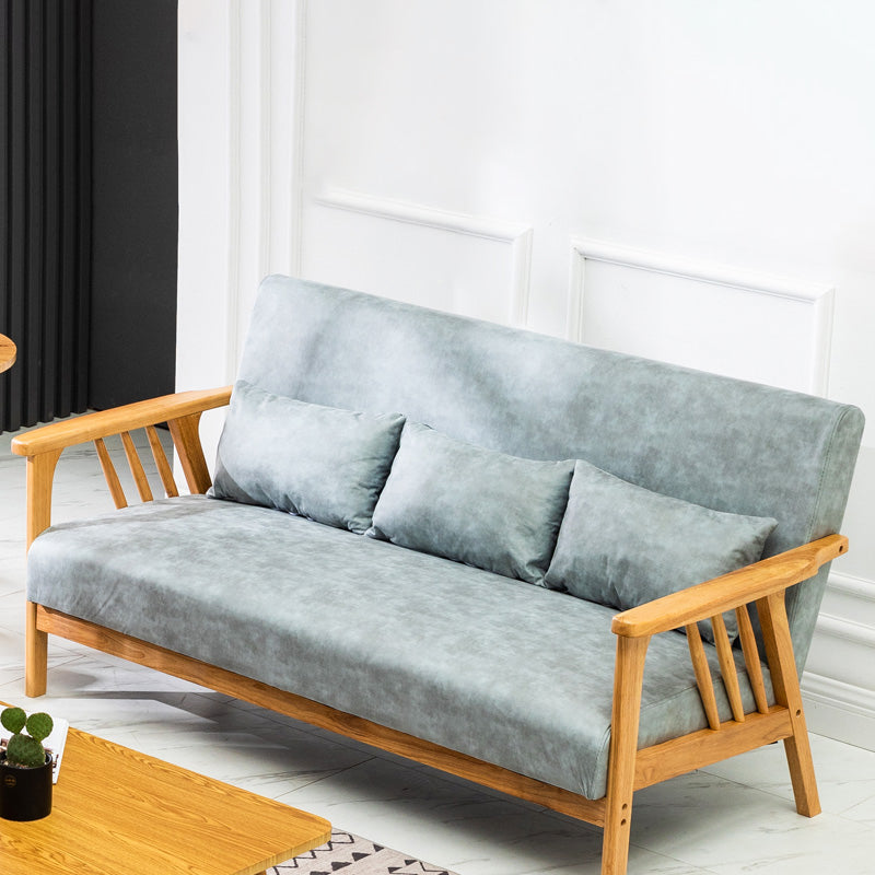 Square Arm Sofa Solid Wood Pillow Back Seating for Living Room
