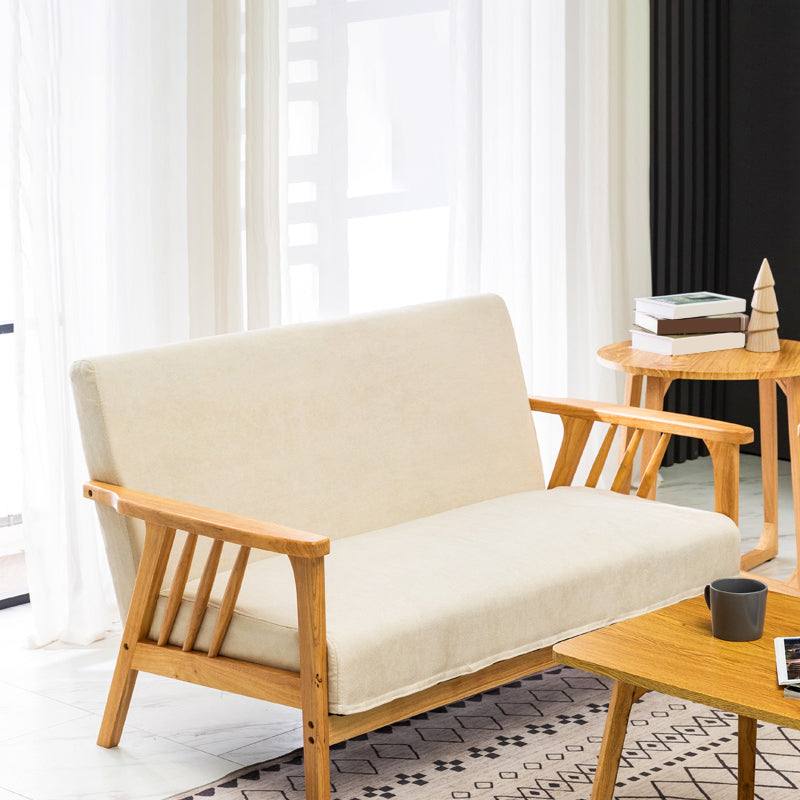 Square Arm Sofa Solid Wood Pillow Back Seating for Living Room
