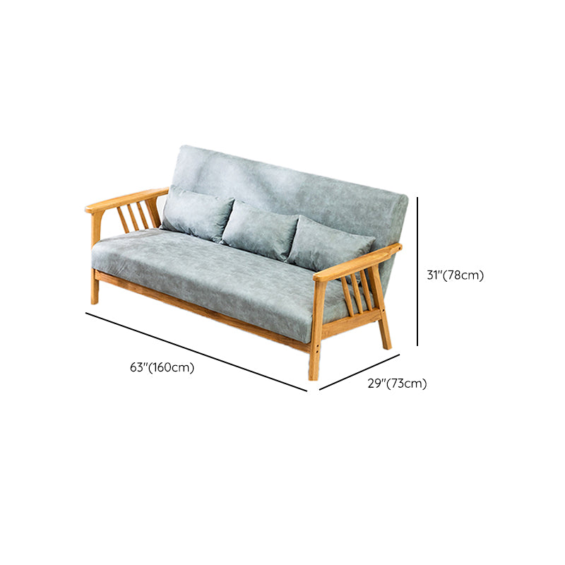 Square Arm Sofa Solid Wood Pillow Back Seating for Living Room