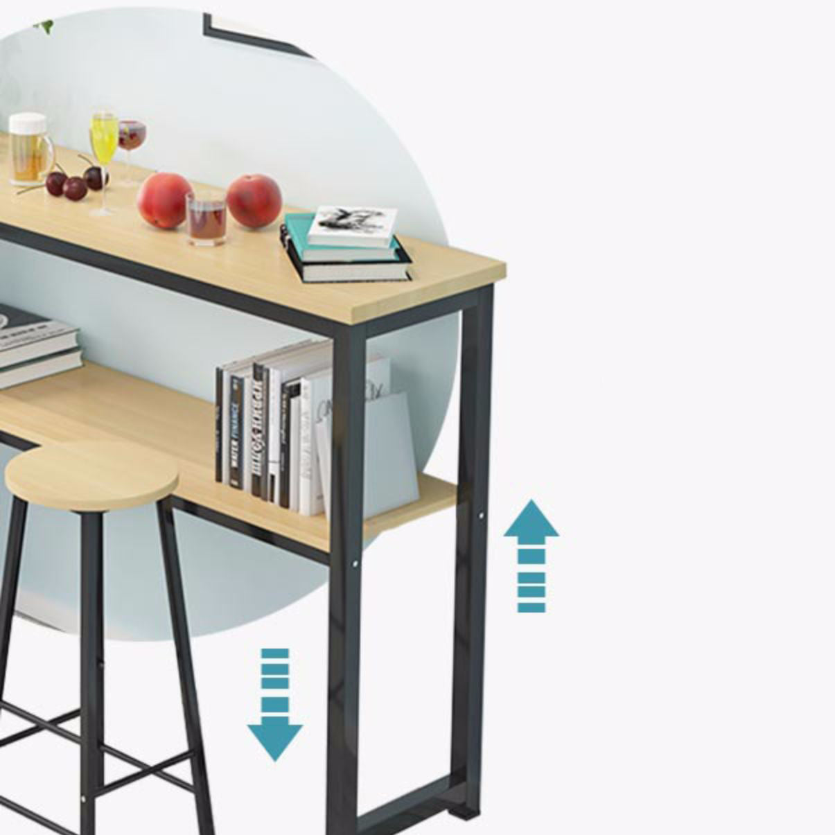 Modern Style Rectangle Bar Table Wood Table Metal Base for Dining Room