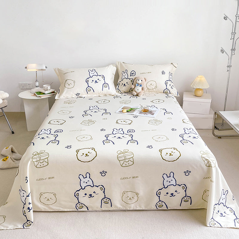 Popular Bed Sheet Cartoon Bear Patterned Fade Resistant Non-Pilling 100 Cotton Bed Sheet