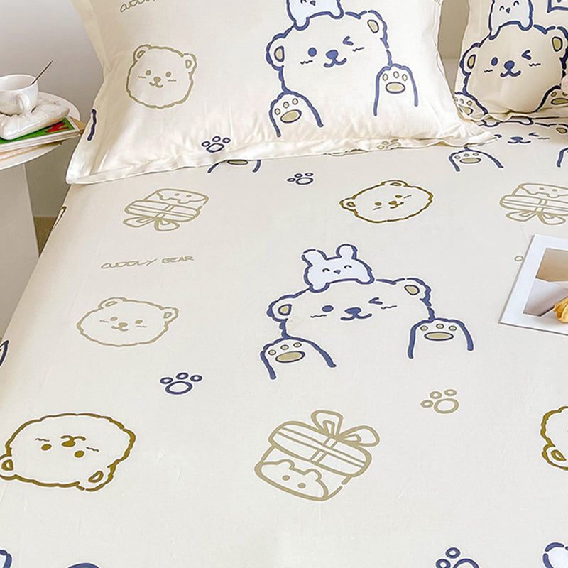 Popular Bed Sheet Cartoon Bear Patterned Fade Resistant Non-Pilling 100 Cotton Bed Sheet