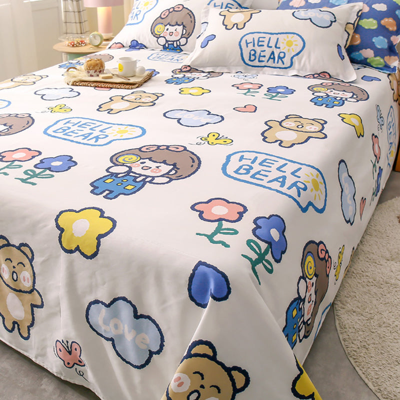 Popular Bed Sheet Cartoon Bear Patterned Fade Resistant Non-Pilling 100 Cotton Bed Sheet