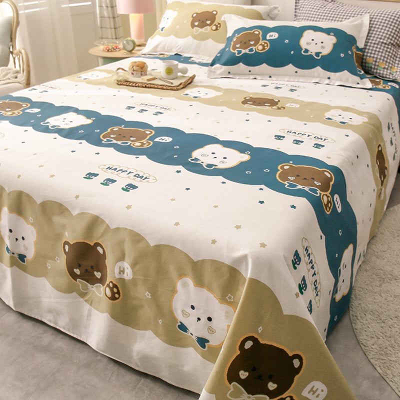 Popular Bed Sheet Cartoon Bear Patterned Fade Resistant Non-Pilling 100 Cotton Bed Sheet