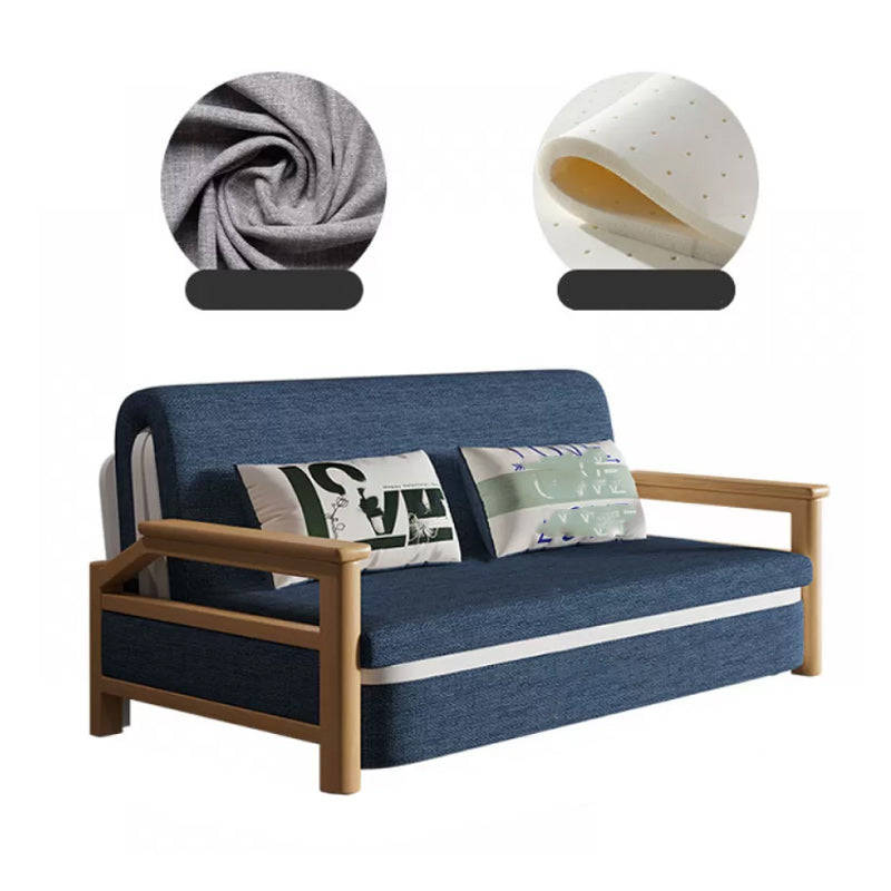 Scandinavian Blue Futon Sleeper Sofa Square Arms Futon and Mattress