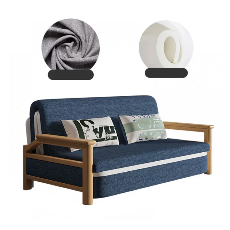 Scandinavian Blue Futon Sleeper Sofa Square Arms Futon and Mattress